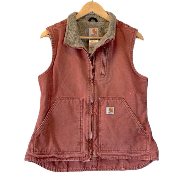 Carhartt Jackets & Blazers - Carhartt Sandstone Mock Neck Vest Women’s Small Faded Vintage Rose Sherpa Lined